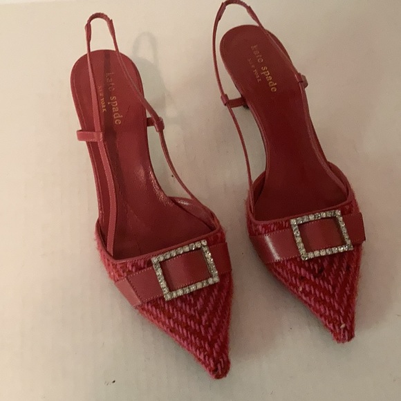 KATE SPADE Pink Tweed Kitten Slingback Size 6 1/2 - Picture 3 of 16